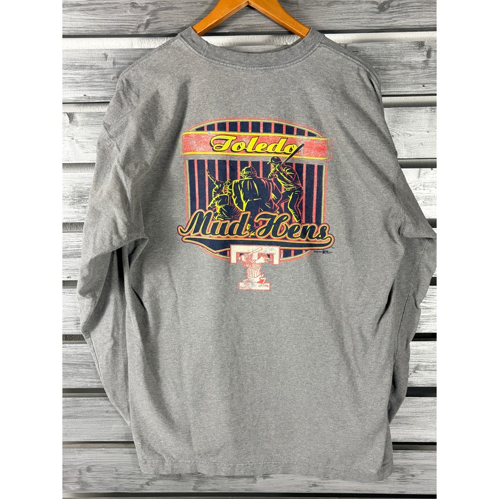 Vintage 2007 Jansport Toledo Mud Hens Long Sleeve Graphic T-Shirt Mens Gray XL